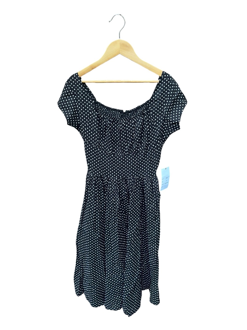 Unique Vintage Black Polka Dot Off-Shoulder Dress - Classic Women's Summer Dress - Picture 2 of 6